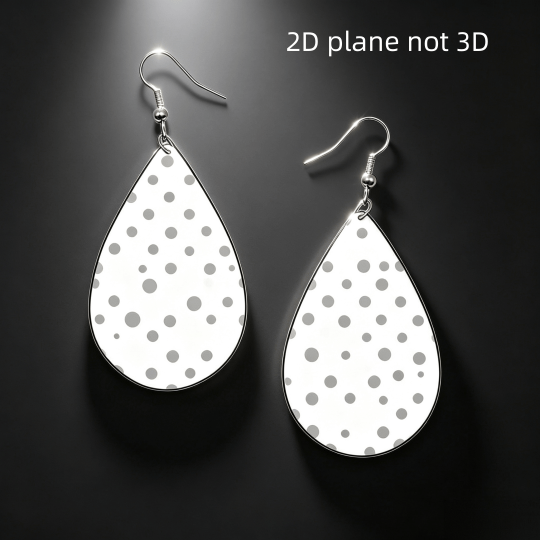 White and Gray Polka Dot Teardrop Earrings, Minimalist Dangles